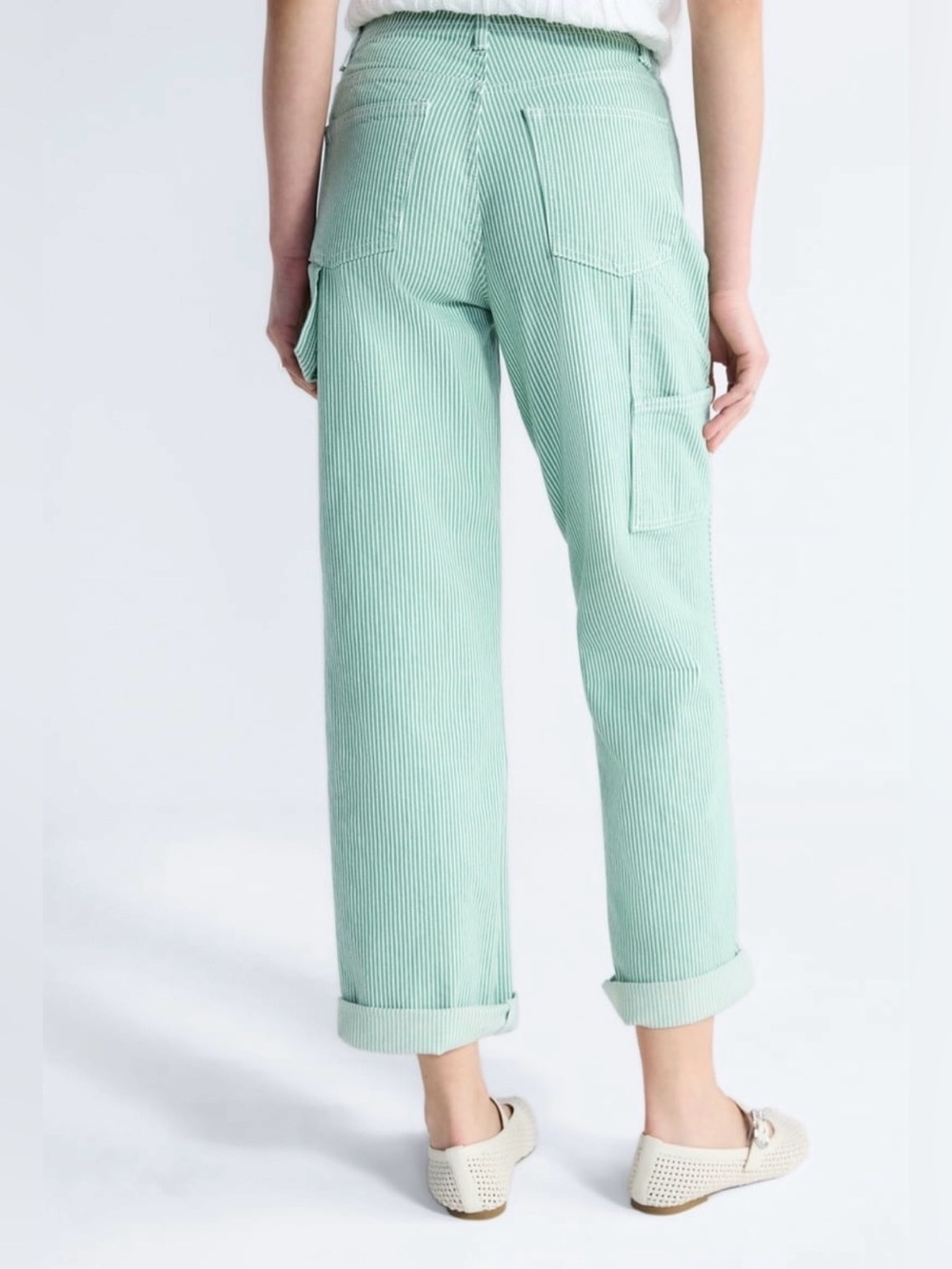 NWT Free Assembly Pant Mid Rise Relaxed Carpenter Striped Green White Railroad - Picture 2 of 2